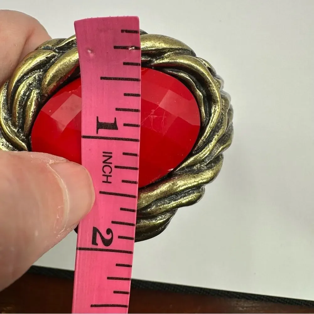Set of 2 Hinged Faceted Bangle Bracelets Red Black Costume Jewelry Heavy